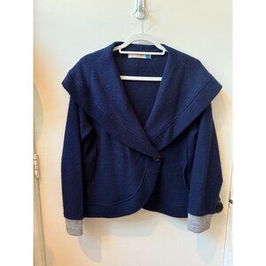 Anthropologie Women's Wool Jacket Sweater ~ Navy Blue ~ Size L